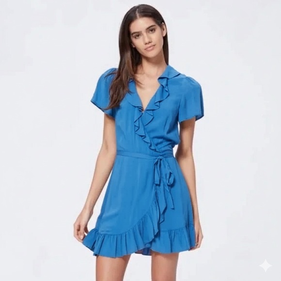 Sunday Best Dresses & Skirts - Aritzia Sunday Best Ruffle Wrap Dress in Blue  Sz 2